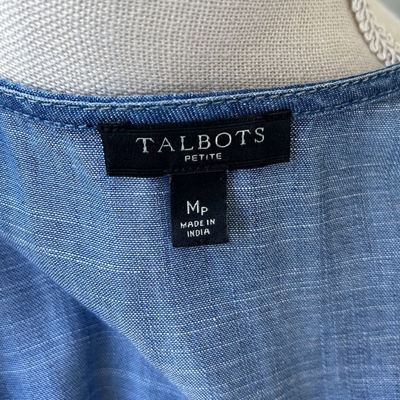 Talbots Button Up Tie Front Chambray Top Blue M Petite - Picture 6 of 7